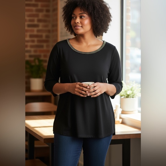 Cynthia Rowley Women size 1X  Black Jeweled Top/ tunic - Picture 1 of 10